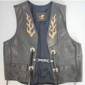 TRD - Black leather vest - with snake flames - size Large